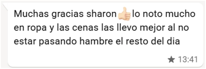 Mensaje de WhatsApp de una paciente del programa PLENA