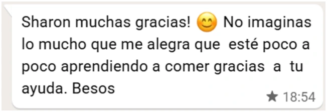 Mensaje de WhatsApp de una paciente del programa PLENA