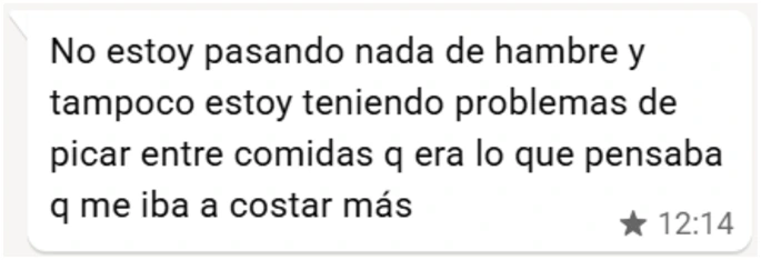 Mensaje de WhatsApp de una paciente del programa PLENA