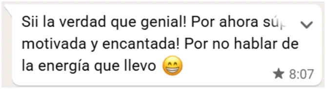 Mensaje de WhatsApp de una paciente del programa PLENA